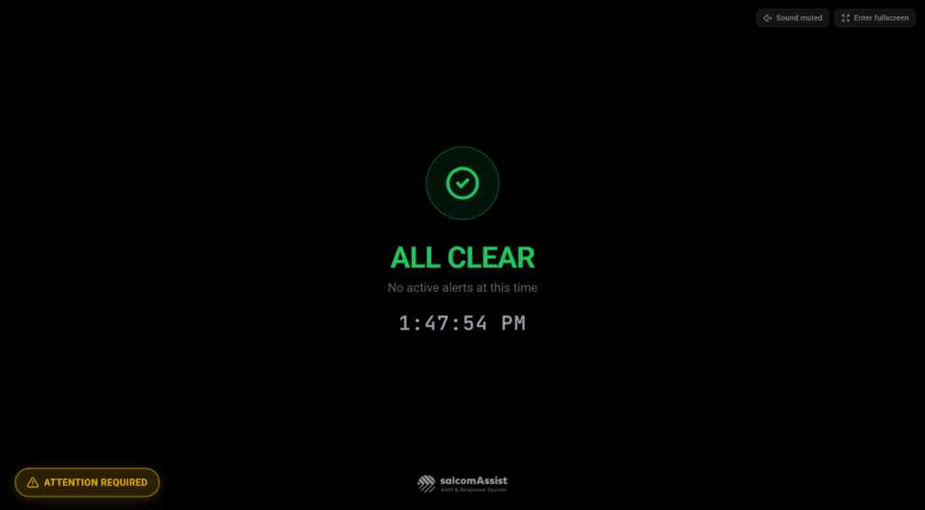 A message "Attention Required" on the All Clear display indicates there is an internal system problem that needs investigation by an Administrator