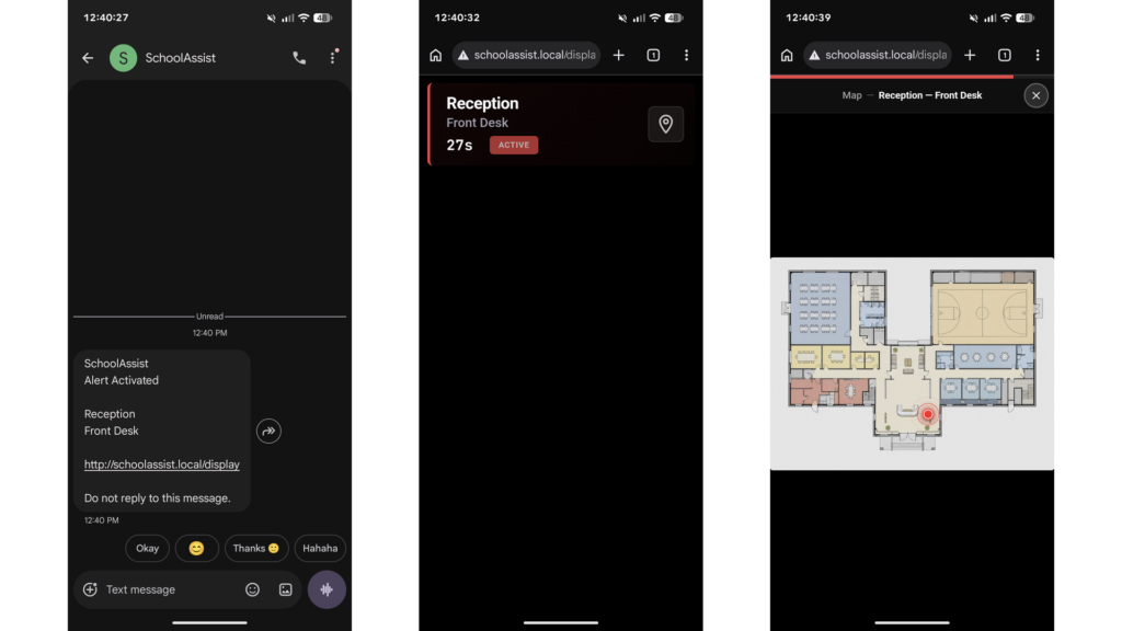 The sequence of steps when using SchoolAssist on a mobile phone